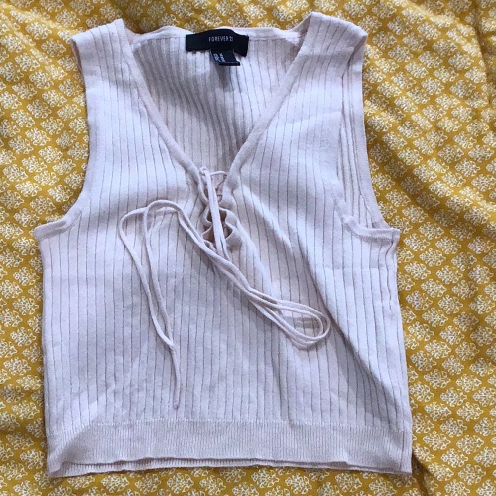 Beige crop knit top